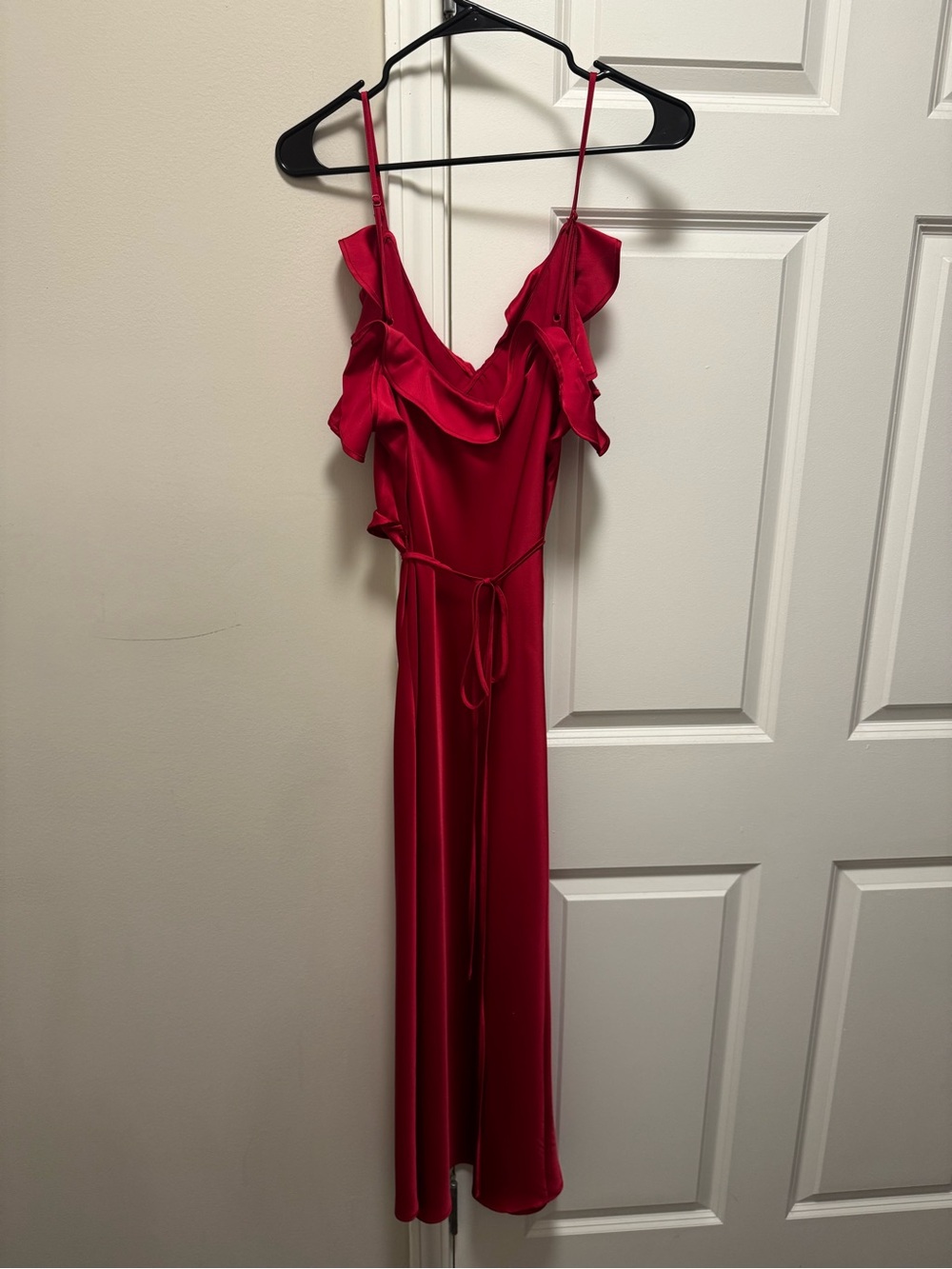 Red Ruffled Spaghetti-Strap Maxi Dress - Picture 2 of 2